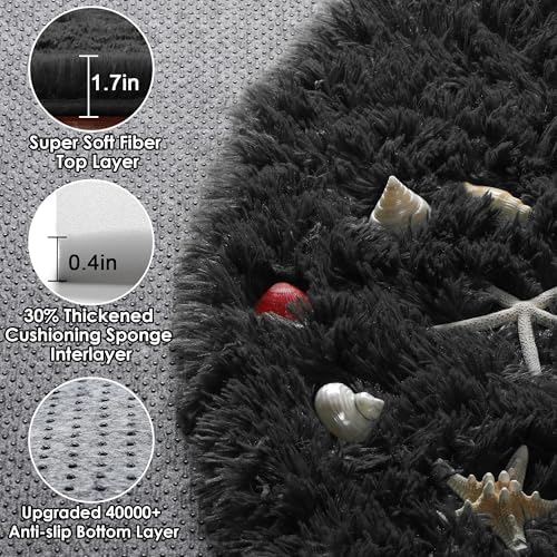 ONASAR Black Round Rugs 7ft for Living Room, Fluffy Bedroom Circle Area Rug, Soft Plush Shaggy Carpet for Kids Girls Boys Teen Nursery Dorm Classroom Playroom Home Decor Aesthetic - Image 2