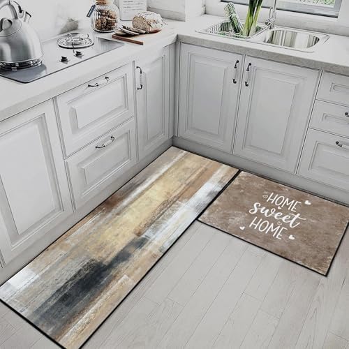 Kitchen Rugs Set of 2 Non Slip WashableFarmhouse Rustic Abstract - Image 2