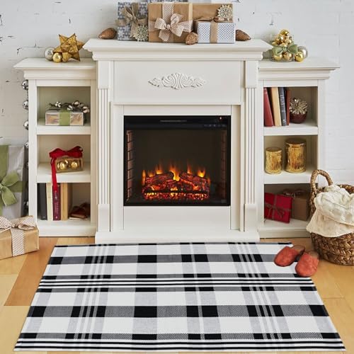 Fall Décor Plaid Rug, 2'4" x 3'7" Black&White Check Indoor/Outdoor Area Rug, Layering Rug for Hello/Welcome Doormat, Machine Washable Cotton Woven Rugs for Farmhouse Front Porch,Entryway - Image 5