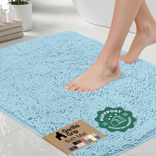 GORILLA GRIP Bath Rug Mat for Bathroom, Absorbent Chenille, 24x17 Sky Blue by GorillaGrip