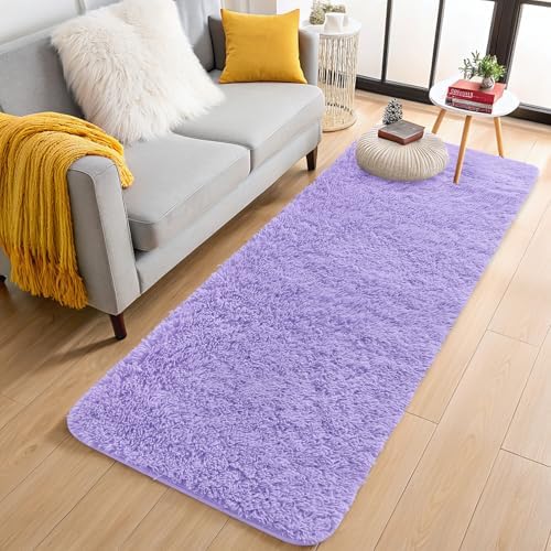 OLANLY 2x8 Machine Washable Runner Rugs for Hallway, Soft Fluffy Shaggy Bedside Rugs for Bedroom, Living Room, Indoor Floor Carpet for Kids Girl Boy, Nursery Rooms, Home Decor Aesthetic, Light Purple by OLANLY