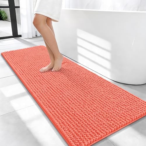 OLANLY Thick Chenille Bathroom Runner Rugs 47x20, Absorbent Bath Mat, Coral by OLANLY