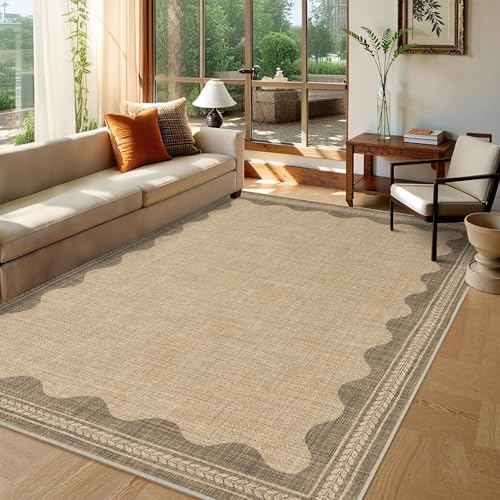 Zeeinx 5x7 Scalloped Rug Easy Jute Outdoor Rug Neutral Outdoor Patio Rug by Zeeinx