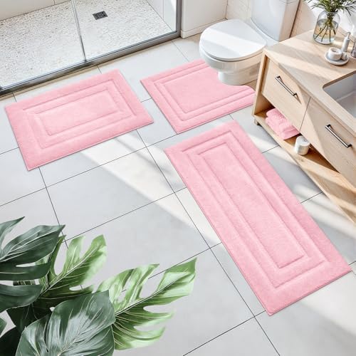 HOMEIDEAS Light Pink Bathroom Rugs Set of 3, Non Slip Bath Runners - Image 7