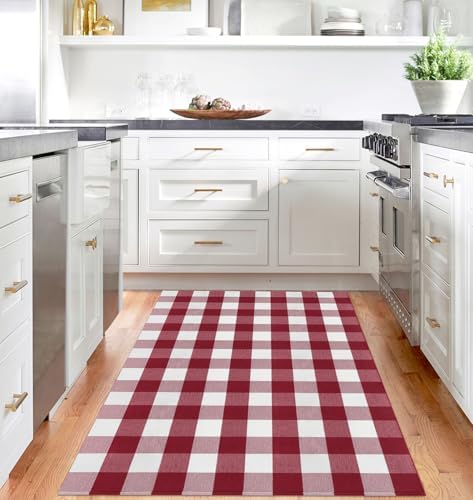 IOHOUZE Christmas Buffalo Plaid Outdoor Rug 4x6, Washable, Red White - Image 2