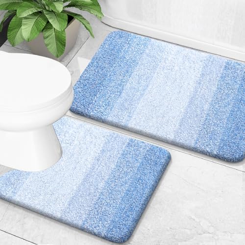 OLANLY Micorfiber Bathroom Rug Set 2 Piece, Absorbent Bath Mats, Light Blue by OLANLY