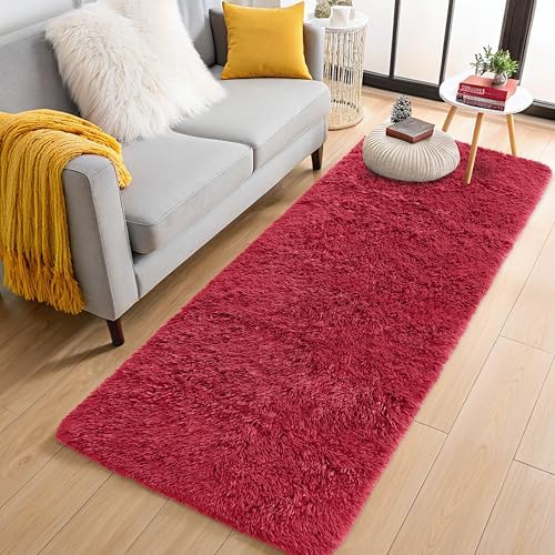 OLANLY 2x6 Machine Washable Runner Rugs for Hallway, Soft Fluffy Shaggy Bedside Rugs for Bedroom, Living Room, Indoor Floor Carpet for Kids Girls and Boys, Nursery Rooms, Home Decor Aesthetic, Red by OLANLY