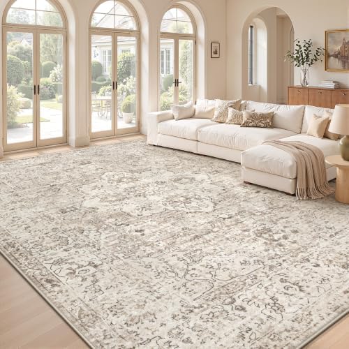 Zomfy Washable Rugs 9x12 Area Rug: Boho Vintage Rug Large Non-Slip Soft Rugs for Living Room Low Pile Retro Medallion Indoor Carpet for Bedroom Nursery Dining Room Farmhouse Home Office(Brown, 9'x12') - Image 2