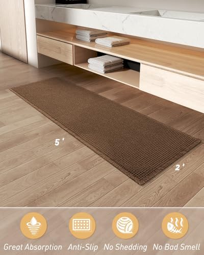 Upgraded Waffle Bath Mat Runner Absorbent Non Slip Bathroom Mat, 2' x 5' - Image 6