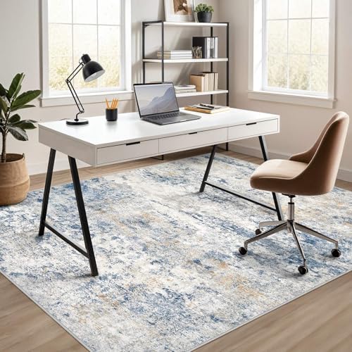 DMOYEST Area Rug Living Room Rugs - 5x8 Abstract Large Soft Indoor Washable Rug Neutral Modern Low Pile Carpet for Bedroom Dining Room Farmhouse Home Office - Blue - Image 3