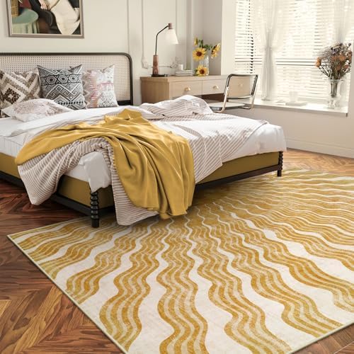 Hedlive Boho Machine Washable Rug 6x9, Sun Print Soft 6x9 Nursery Rug for Bedroom Classroom, Ultra-Thin Non Slip Kids Large Carpet for Living Room Playroom Office(6'x9',Gold/Multi) - Image 4