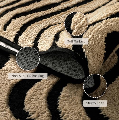 YIHOUSE 8×10 Ft Zebra Area Rugs Black and Beige: Washable Nonslip Plush Soft Rug for Living Room - High-Low Striped Carpet for Bedroom Dining Room Office Playroom Nursery Home Decor - Image 5