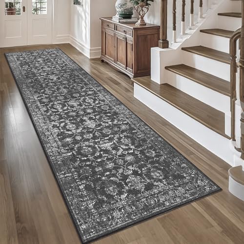 3x10 Washable Kitchen Runner Rug Non-Slip Vintage Black Throw Carpet - Image 2