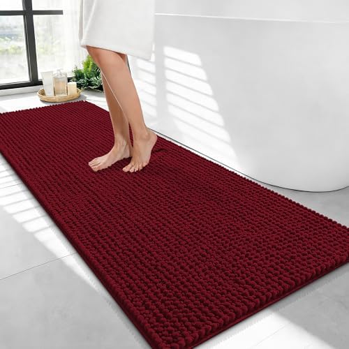 OLANLY Thick Chenille Bathroom Runner Rugs Mats 47x24, Burgundy by OLANLY