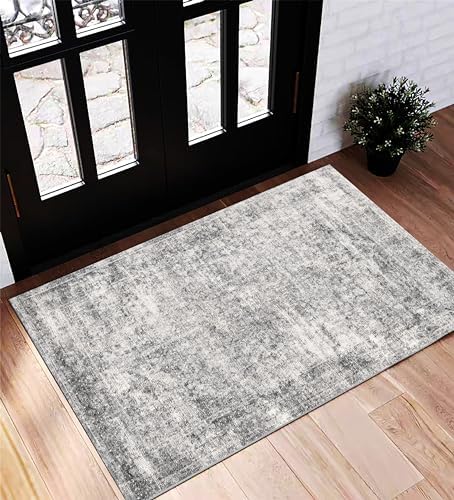 CHAMPLANT Area Rug 2x3 Washable Rug Door Mat Vintage Distressed Doormat Indoor Entrance Traditional Thin Rug Floral Print Non Slip Carpet for Kitchen Bathroom Bedroom Living Room by CHAMPLANT