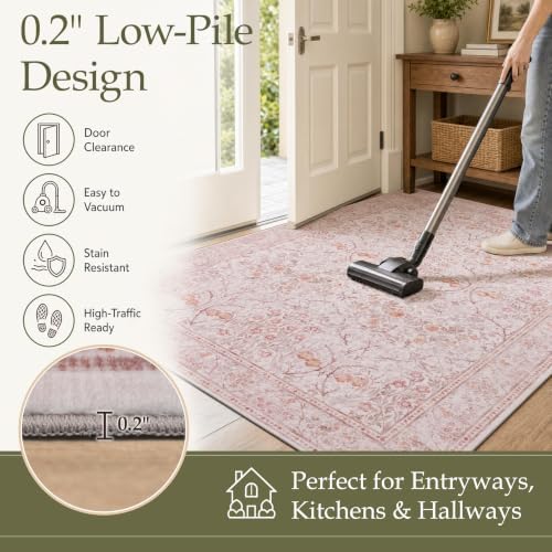 JOLLYVOGUE 6x9 Area Rugs for Living Room, Vintage Washable Rug, Pink - Image 6
