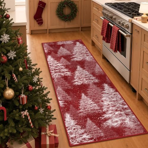 Madane Christmas Runner Rug 2x6 for Kitchen, Washable Soft Hallway Rug Red - Image 3