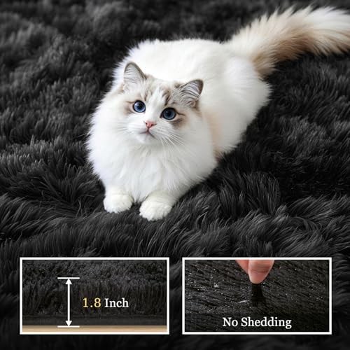 Area Rug Living Room Bedroom: 5x7 Fluffy Plush Shag Carpet Black - Image 5