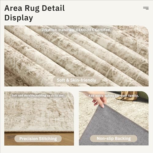 Soalmost 6x9 Area Rug for Living Room Washable Non-Slip Rugs Light Brown - Image 6