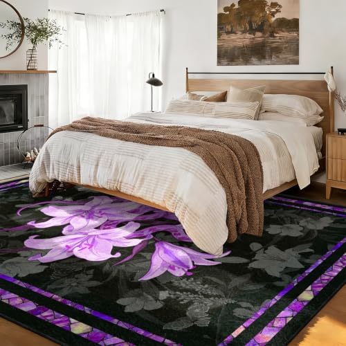 Gothic Snake Area Rug 9x12 Purple Floral Washable Floor Mat - Image 4