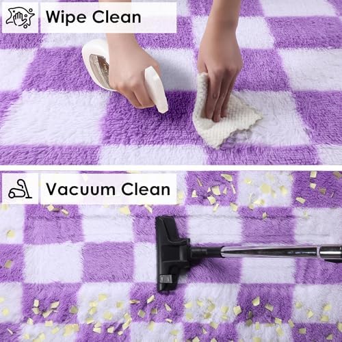 KICMOR Purple Rugs for Living Room Bedroom, 5x7 Fluffy Soft Checkered Area Rug Fuzzy Shag Shaggy Carpet, Indoor Furry Plush Floor Rugs for Kids Girls Boys Baby Teen Dorm Nursery Home Decor Aesthetic - Image 4