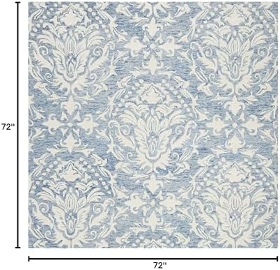 SAFAVIEH Blossom Collection Area Rug - 6' Square, Blue & Ivory, Handmade Wool, Ideal for High Traffic Areas in Living Room, Bedroom (BLM107B) - Image 2
