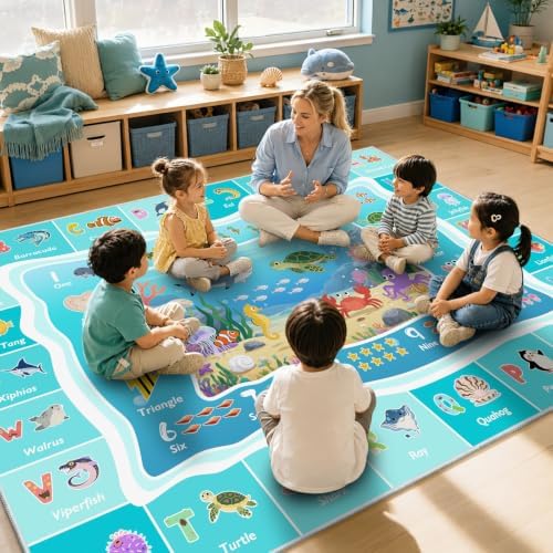 ABC Kids Ocean Rug for Playroom, 5x7 ft Alphabet Classroom Rug - Image 7