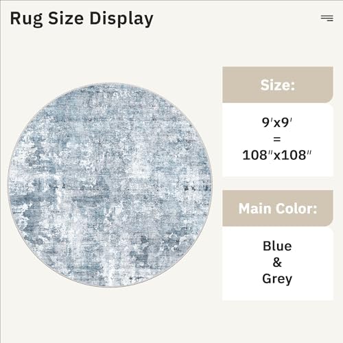 Soalmost Round Rugs 9ft Living Room Circle Area Rug 9x9 Blue/Grey Vintage - Image 5