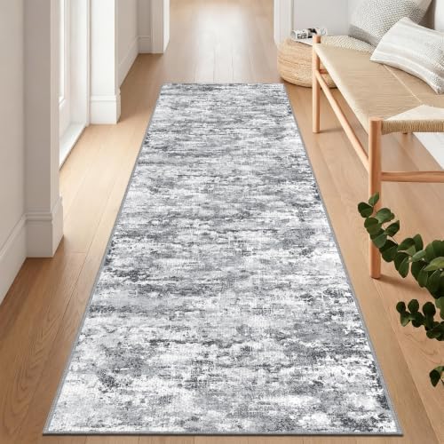 Hallway Runner Rug 3x6 Textured Non Slip Carpet Runner, Abstract Gray by TTelephant