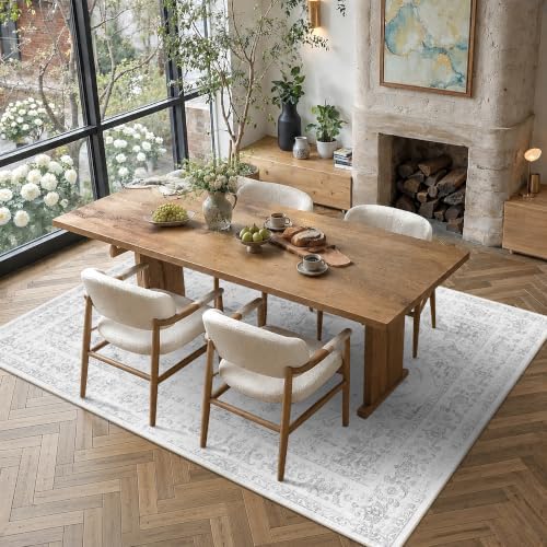 6x8 Washable Bedroom Area Rug Non-Slip Medallion Gray Throw Carpet by HOME