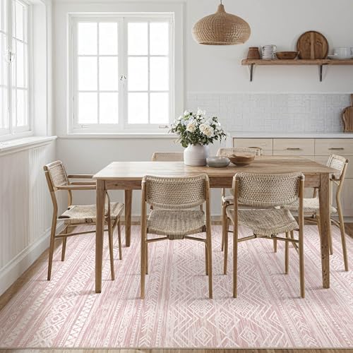 Tortania Area Rug Living Room Rugs- 10x13 Washable Large Soft Neutral Boho Moroccan Bohemian Farmhouse Rug Indoor Floor Carpet for Bedroom Under Dining Table Home Office Decor - Pink - Image 6