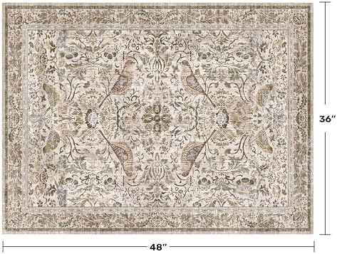 3x4 Large Entryway Rugs - Machine Washable Floral Area Rug for Bedside, Oriental Non-Slip Kitchen Floral Mats, Botanical Design Stain Resistant Carpet, Vintage Farmhouse Décor (Moss) - Image 2
