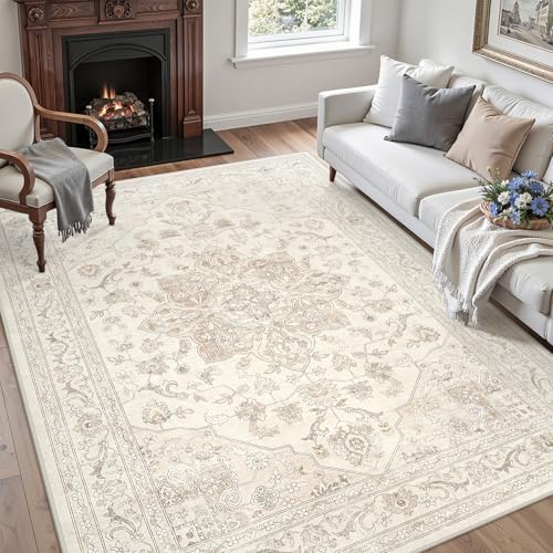 6x9 Area Rugs Living Room: Bedroom Washable Carpet Beige White - Image 3