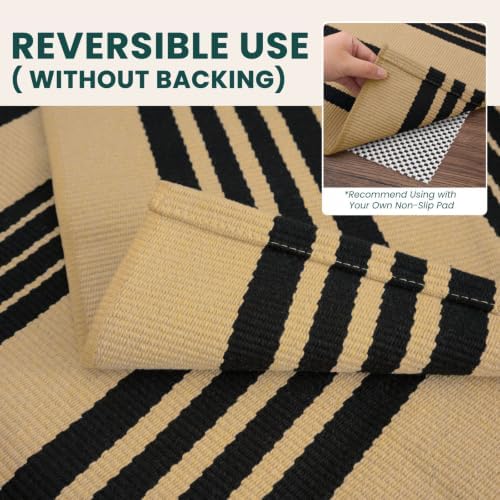 KOZYFLY Striped Rug 2x3 ft Brown and Black Woven Washable Stripes Doormat - Image 4