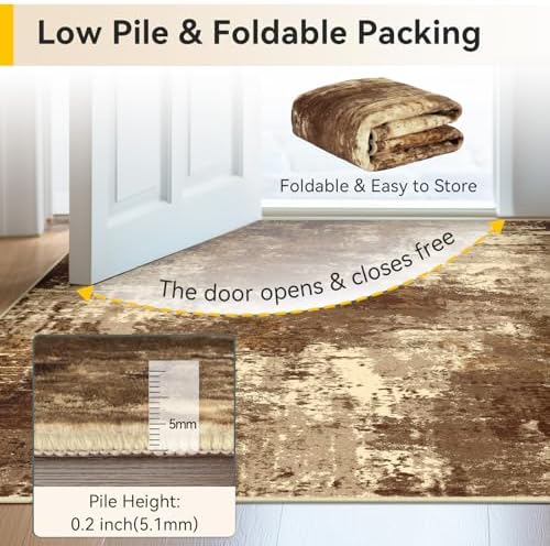 RELEANY Washable 10'x14' Abstract Area Rug for Living Room Brown Tan - Image 6