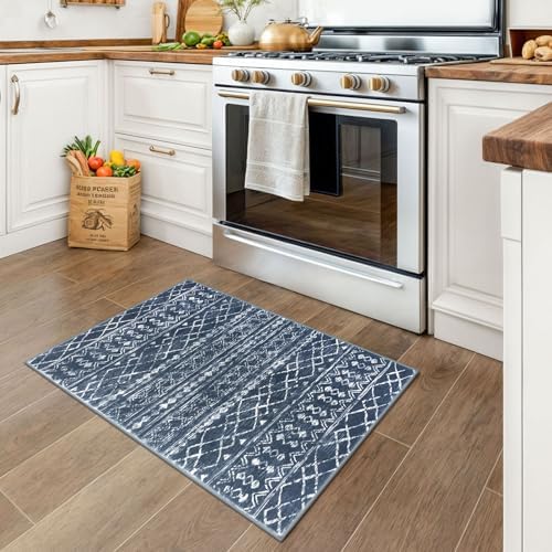 KUTA Washable Rugs for Entryway 2x3 Navy Blue Boho Small Area Rug - Image 2