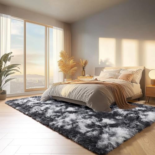 ONASAR 8x10 Area Rugs for Living Room, Black and White Large Fluffy Bedroom Rug, Soft Plush Thick Shaggy Big Floor Carpet for Kids Boy Girls Teen Dorm Nursery Indoor Home Decor Aesthetic - Image 5