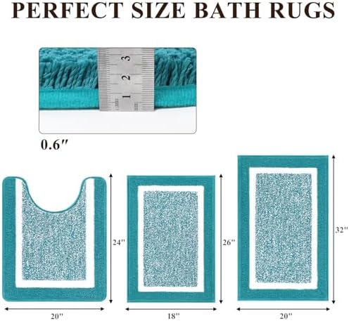 Pauwer 3 Piece Bathroom Rug Set, Non Slip Washable Bath Mat, Aqua Blue - Image 2