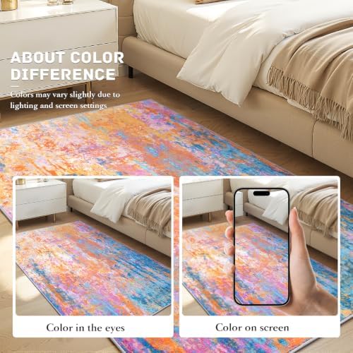 Entryway Rug 3x6 Rainbow Bedroom Area Rug Washable Non Slip Abstract Boho Rugs for Indoor Entry, Kitchen, Classroom, Bathroom, Kids Girls Room, Office, College Dorm Small Carpet - Image 7