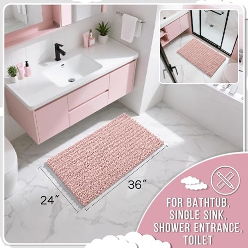 Yimobra Large Bathroom Rugs Non Slip Washable 36x24 Inch - Ultra Soft Absorbent Chenille Bath Mat, Quick Dry Shaggy Floor Carpet for Tub Shower, Light Pink Home Decor Accessories - Image 2
