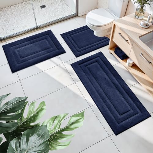 HOMEIDEAS Navy Blue Bathroom Rugs Set of 3, Non Slip Bath Runners - Image 7