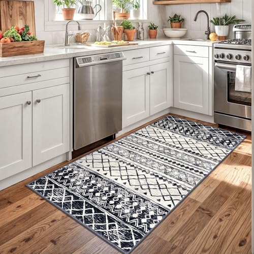 KUTA Boho Moroccan 3x5 Rugs for Entryway Black Washable Area Rug - Image 3