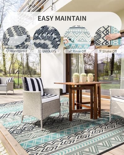 MontVoo Outdoor Rug Carpet 8x10 Waterproof-Patio Rug Mat Reversible RV Camping Rug Picnic Mat Plastic Straw Outside Rug for Balcony Porch Deck Beach-Boho Outdoor Area Rug for Patio Decor Colorful - Image 3