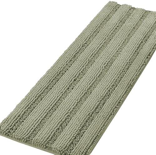 H.VERSAILTEX Bath Rugs for Bathroom Non Slip Bath Mats Thick Chenille Striped Bath Rug Runners 59" x 20" Absorbent Fluffy Soft Shaggy Mats Dry Fast Plush Area Carpet for Bath Room - Eucalyptus Green by HVERSAILTEX