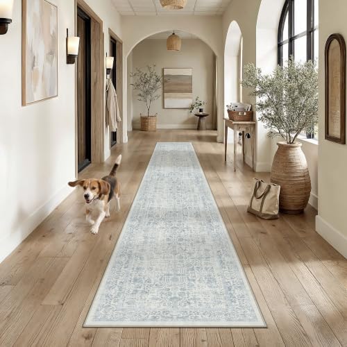 PureCozy Blue Runner Rug 2'6"x12' Vintage Floral by PureCozy
