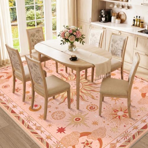 Vacuum-Friendly, 9x12 Washable Area Rug, Pink Gold Beige Red - Image 2