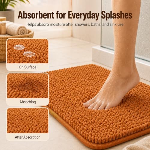 Bathroom Rugs Sets 3 Piece Non Slip Extra Absorbent Shaggy Chenille Batroom Rugs and Mats Sets, Soft & Dry Bath Rug/Mat Sets for Batroom Washable Carpets - Image 6