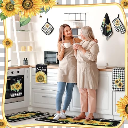 Fourluoo 10 Pcs Sunflower Kitchen Decor Set Black Buffalo Plaid - Image 2