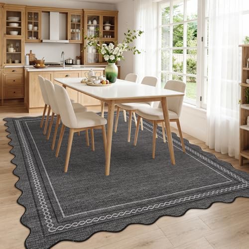 GarveeHome Scalloped Washable 5x7 Area Rugs for Living Room Non Slip, Black - Image 2