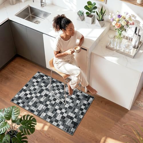 Terrug Black and White Checkered Rug for Entryway, 2x3 Small Area Rugs - Image 2